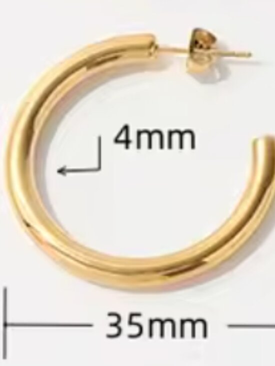 Chunky Gold Hoop Earrings 35mm Thick Hoop Earrings Waterproof Earrings - Picture 7 of 7